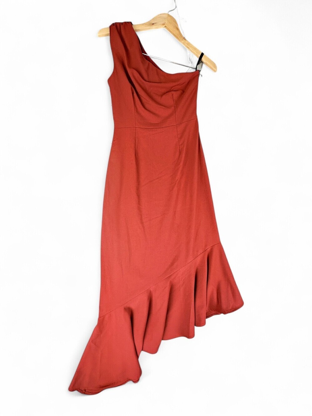 Hutch One-Shoulder Asymmetric Ruffle Maxi Dress XS Brick